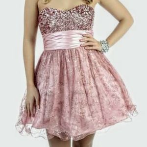 Rose Gold Silver Sequin Sparkle Glitter Strapless Formal Homecoming Dress